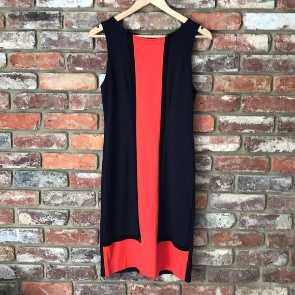 Worthington Large 10 Navy & Orange Sleeveless Dress Event Office Work - Picture 1 of 6